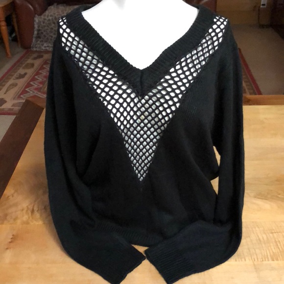 Charlotte Russe black open knit V-Neck sweater - Picture 2 of 7